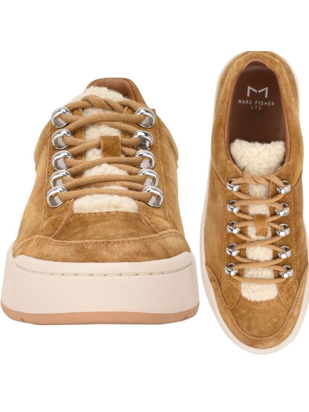 Marc Fisher LTD Maite Suede Shearling-Trim Sneaker in Camel